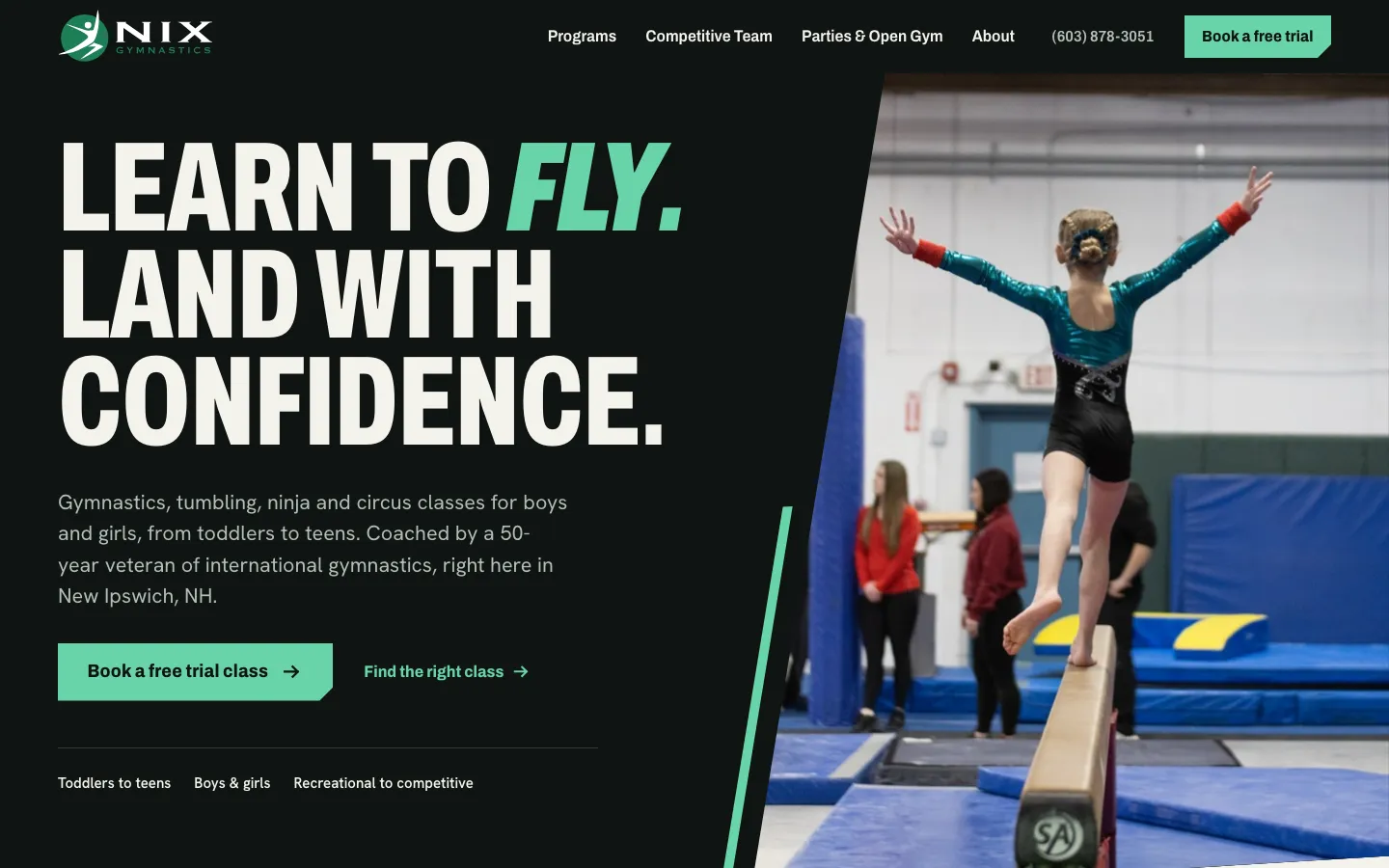 NIX Gymnastics website homepage